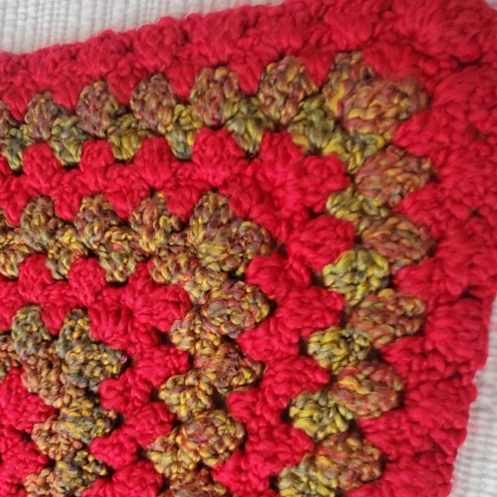 Handmade Granny Square Baby Blanket Unisex 30x30 Red Multi Excellent Crochet